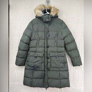 Stylish Olive Puffer Jacket with Faux Fur Trim
